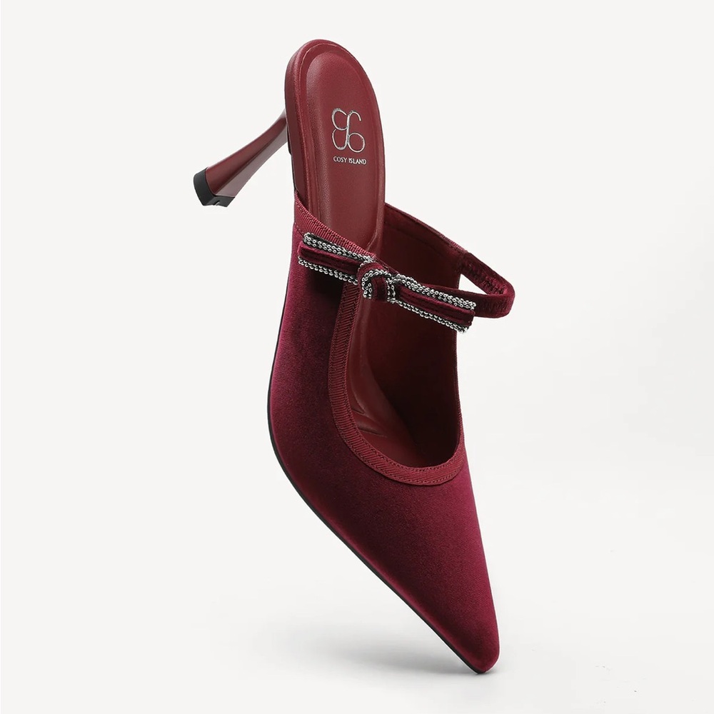 Brand new Chic Burgundy Heels with Rhinestone Accent- Perfect for Holidays - Picture 3 of 9